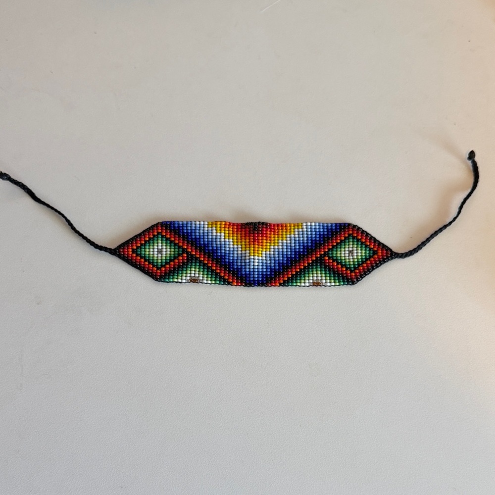 Handmade Beaded Bracelet with Rainbow Geometric Pattern